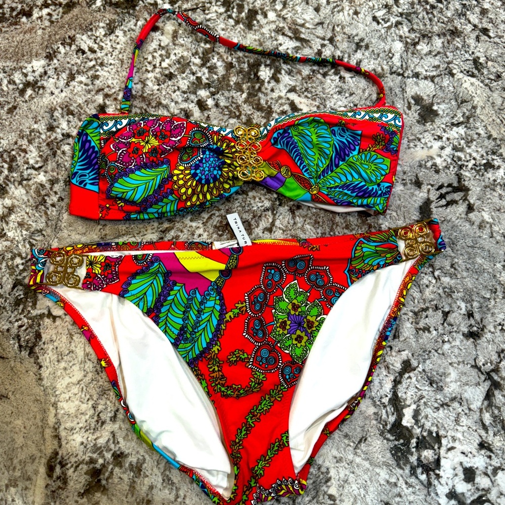 Trina Turk two piece bikini size 12 bright orange and colorful